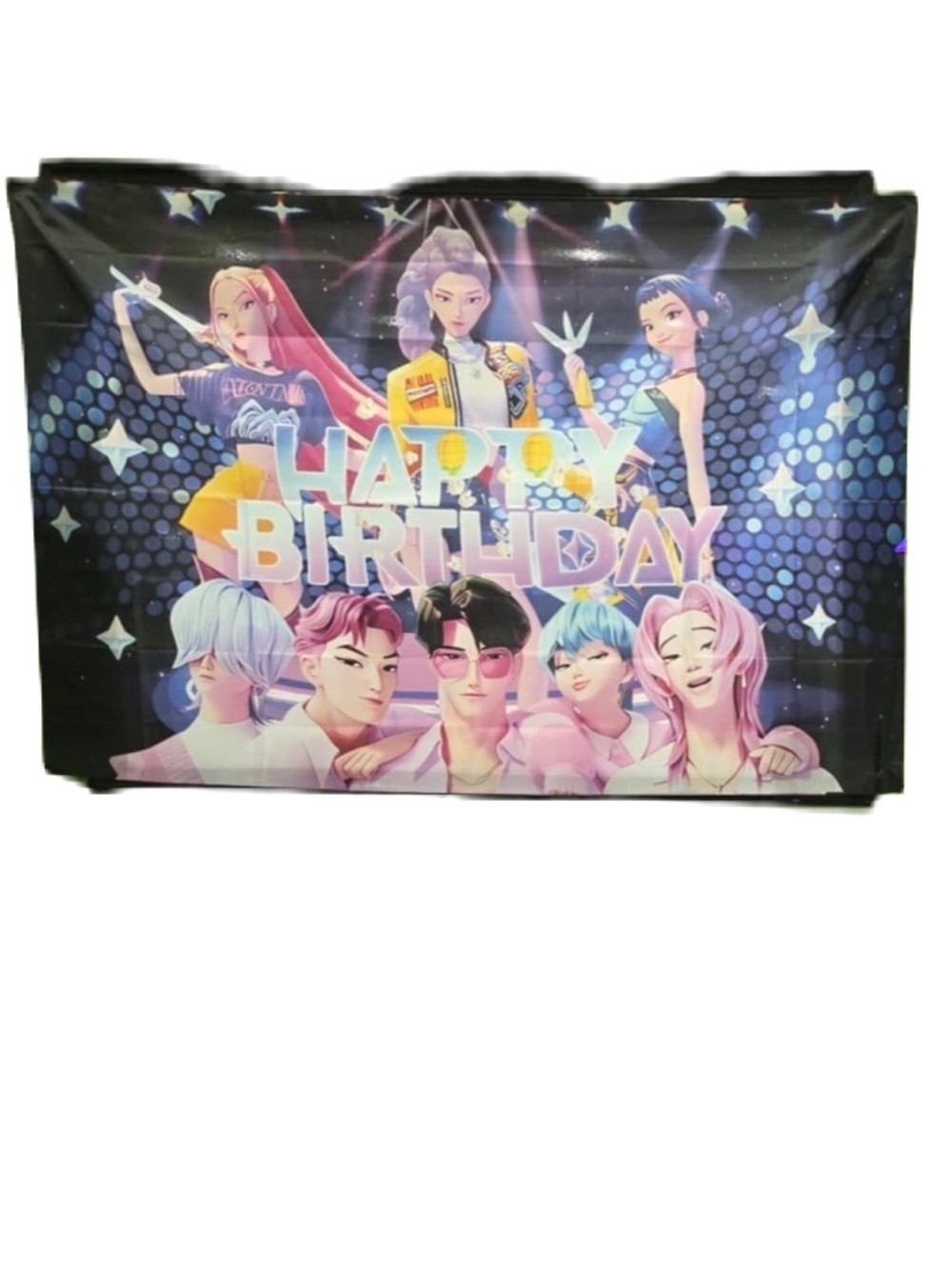 K-Pop Demon Hunters Happy Birthday Backdrop Banner Fabric Large Wall Hanging
